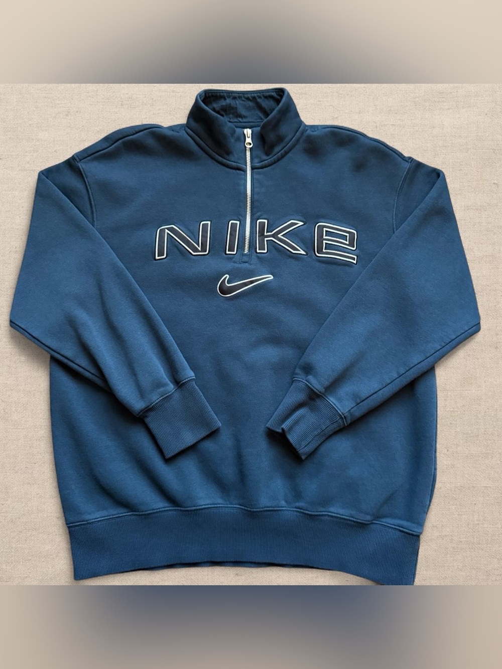 Vintage Nike Quarter Zip Sweatshirt Blue Swoosh Fleece Lined Men's Size XS Y2K